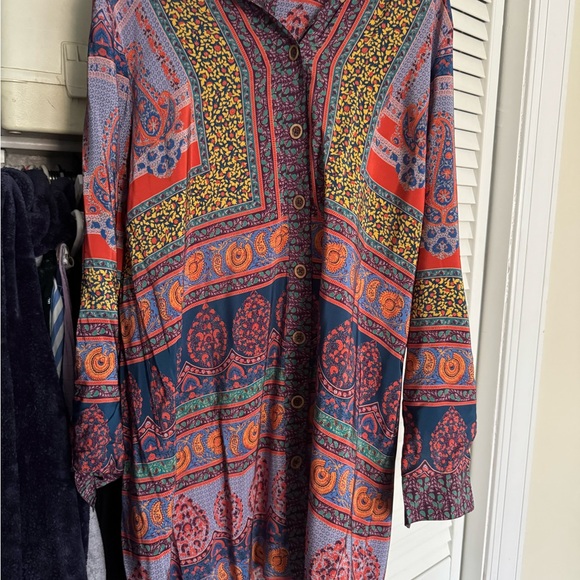 Maeve Anthropologie Casablanca Silk Dress Button Down Shirt Dress- size 12 - Picture 3 of 5